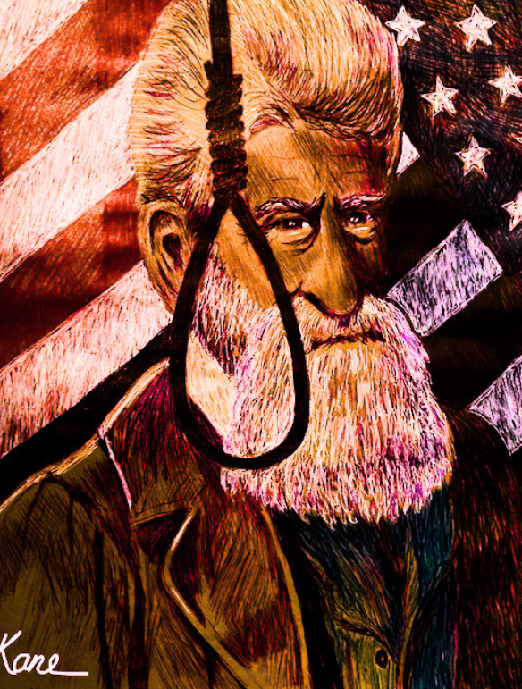 John Brown for unREVISE A drawing of John Brown standing behind a noose. Illustration by Dean Kane