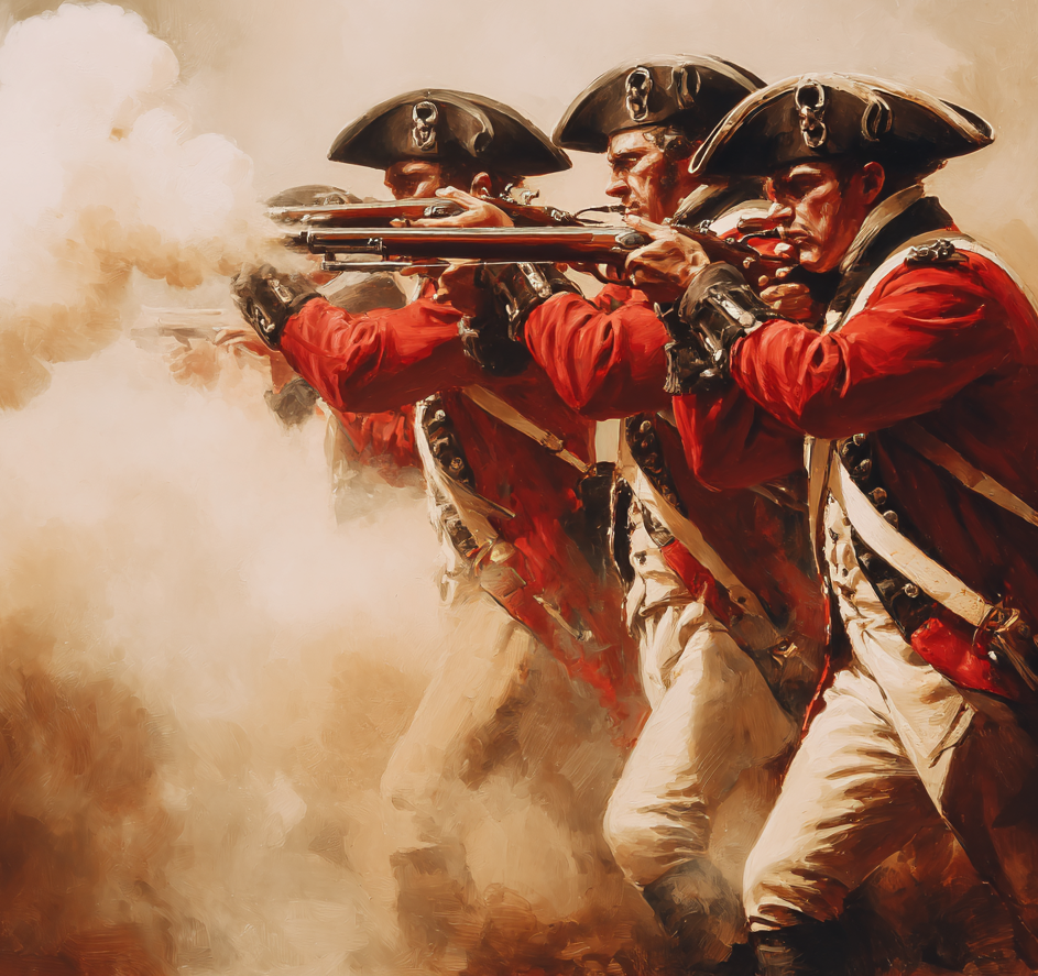 British soldiers firing on civilians. Image produced using Midjourney